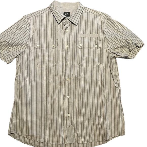 AX Armani Exchange Gray and White Plaid Short Sleeve Cotton Shirt Large - Picture 1 of 9